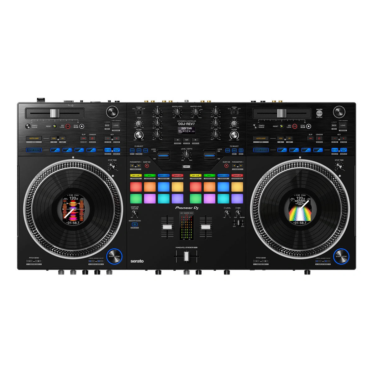 Controlador DJ Pioneer DDJ-REV7 con platos giratorios y pantalla On Jog myhd.cl - __stock:100