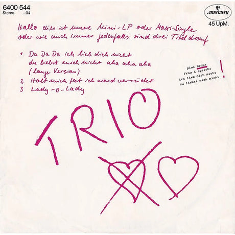 Trio – Da Da Da Ich Lieb Dich Nicht Du Liebst Mich Nicht Aha Aha Aha - Vinilo MYHD.cl