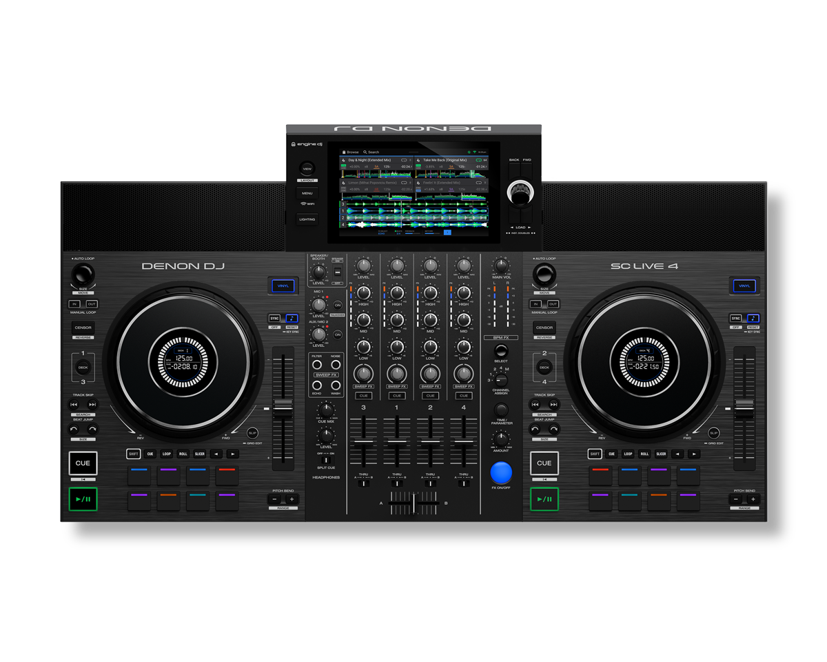Denon DJ SC LIVE 4 Controlador DJ todo en uno con WI-FI Y parlantes incorporados