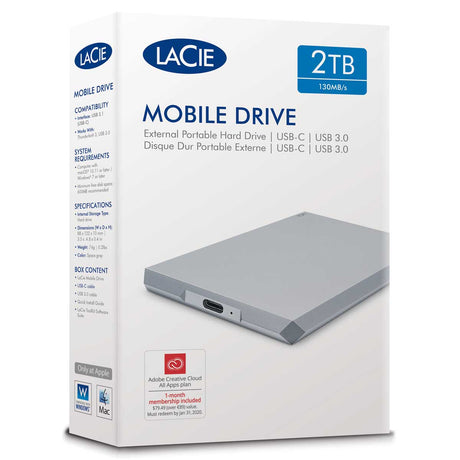 Disco Duro LaCie 2 TB Mobile drive USB-C y USB3
