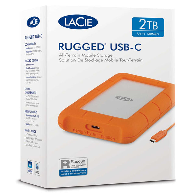Disco Duro LaCie 2 TB Rugged USB-C y USB3