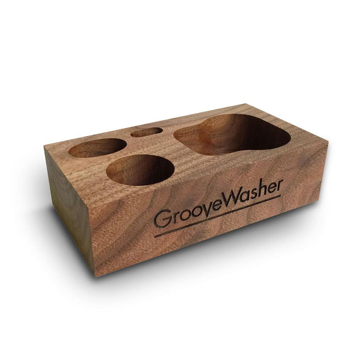 Groovewasher Walnut Display BlockGROOVEWASHER  BLOQUE EXPOSITOR DE NOGAL  + FRASCO DE LÍQUIDO G2 DE 2 ONZAS