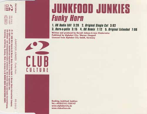 Junkfood Junkies ‎– Funky Horn (CD Maxi Single) usado (VG ) (5356814139555)